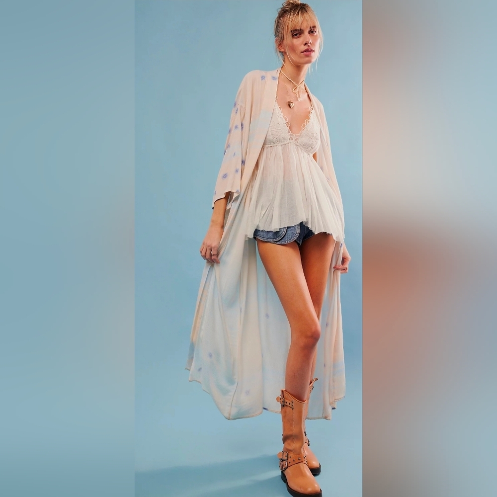 Free People X Laurel Canyon Aura Beach Duster Sz One Size In Ivory Blue NWT$168